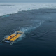 A photo of the Saab Sabertooth submarine in the ocean.